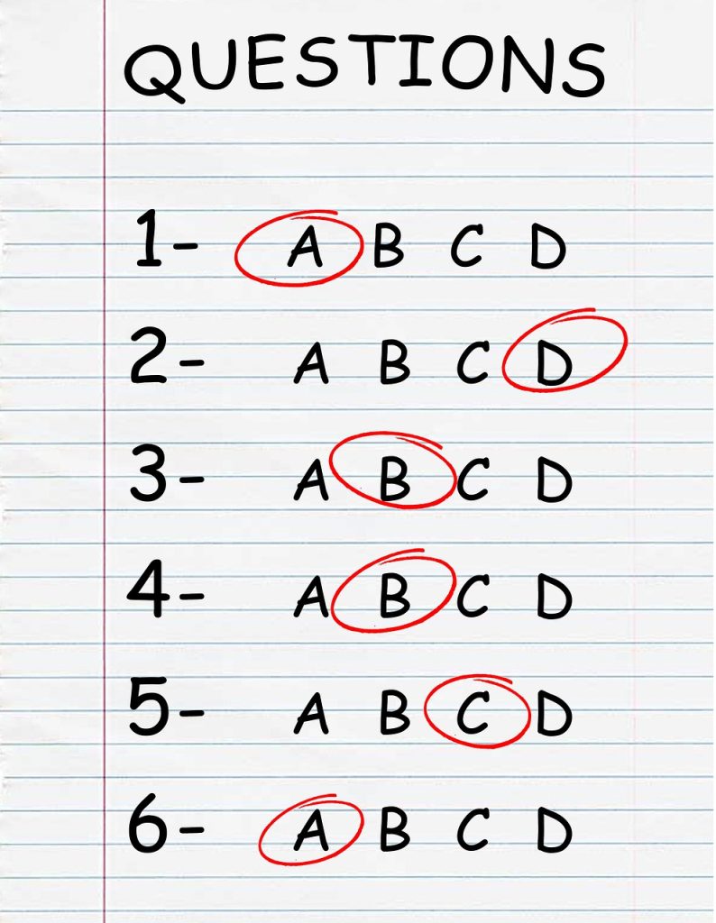 test avec réponses aux questions